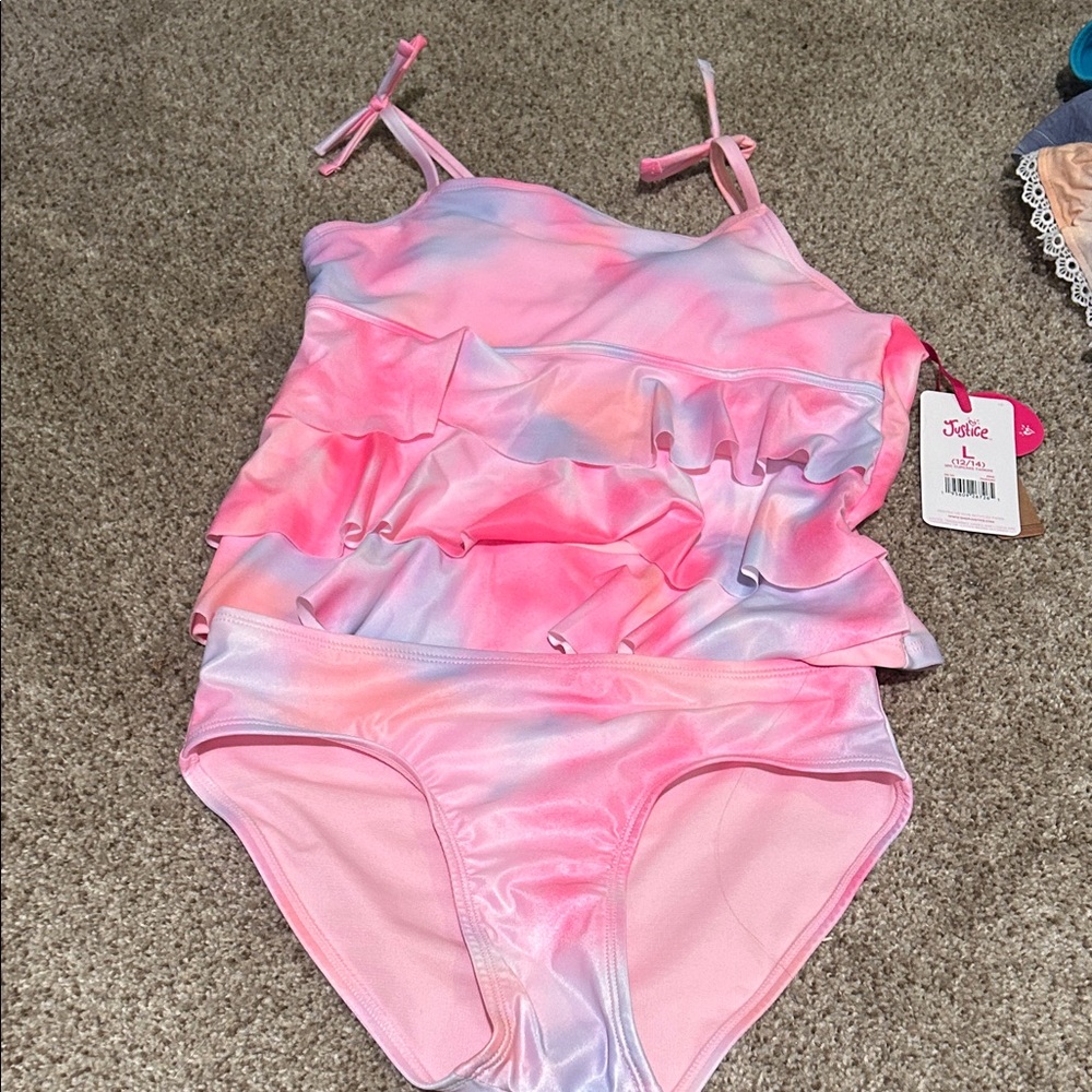 Justice Pink and Lavender Ruffle Tankini Set